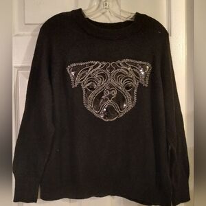 H&M Alpaca Blend Black Sweater with Embellished Pug Design Size Large